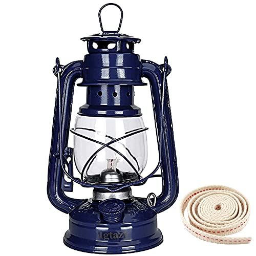 Oil Lamps for Indoor Use,1 Kerosene Lantern and 1 Roll of Wick, Rustic Hurricane Burning Lantern for Hanging Tabletop Decoration Outdoor Camping (9.45inch Tall)
