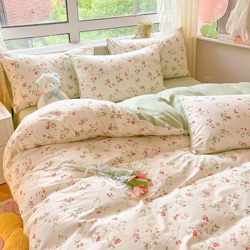 Covebett Bettwäsche 140x200 Weiß Grün Blumen Blätter Pflanzen Muster...