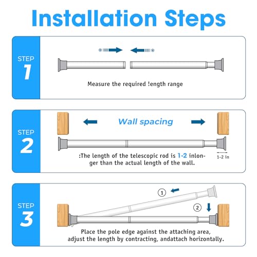 Image of MEXAU 1Pcs White Spring Tension Curtain Rods 31-77In,Expandable Shower Rod | Adjustable Expandable Tension Rod Pressure Rod,Shower Curtain Rod Spring loaded Curtian rod for Window Bathroom Door Kitchen