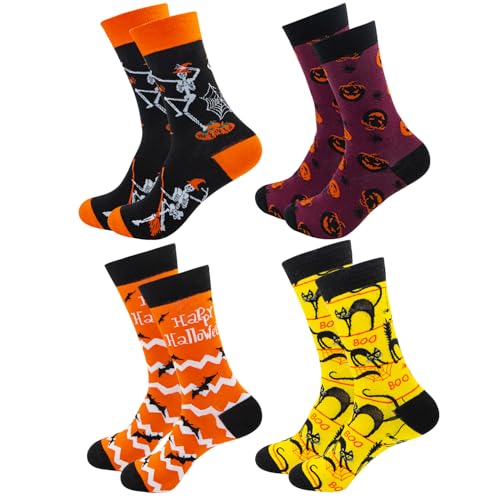 CHEERYMAGIC 4 Pairs Halloween Novelty Socks Novelty Cartoon Pumpkin Cat Cute Pattern Mini Crew for Boys Girls Halloween Festival Party Supplies Festive Gift Socks in Multipack A8HCH4W