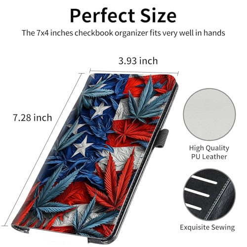 Image of FUYOCWE Checkbook Covers for Personal Checkbook,Leather Checkbook Cover for Business /Personal Checks,RFID Blocking Check Book Cover Holder Wallets for Men Women-American Flag Leaf