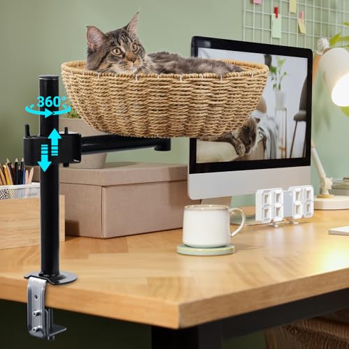 Lettino per gatti girevole a 360°, regolabile in altezza, senza foratura, extra stabile, utilizzo massimo dello spazio e superficie di lavoro chiara, facile da montare senza forare, per gatti fino a