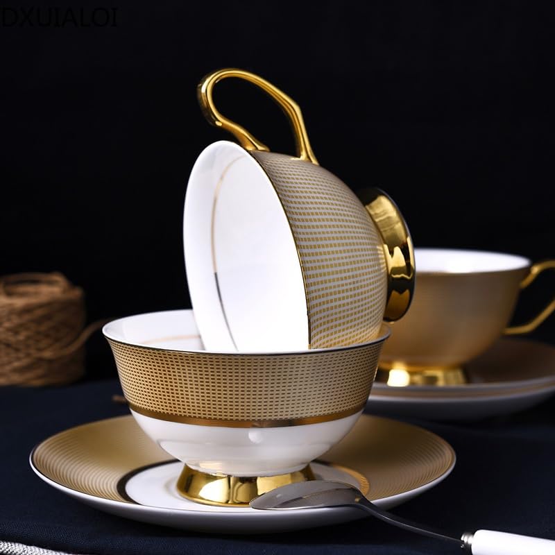 Tasse à café et soucoupe anti-brûlure en céramique 200ML dorée - 4