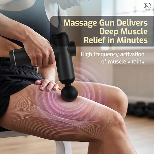 Image of KLEN Rechargeable Massager Gun For Body Pain Relief with 4 Interchangeable Heads Cordless Electric Handheld Massage Machine for Back, Neck, Shoulders & Legs and Adjustable Speeds