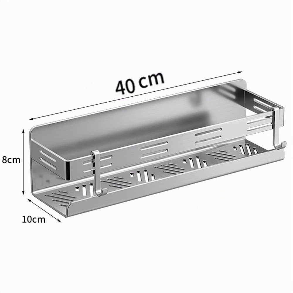 40cm Mensola Doccia Senza Foratura Mensola Bagno Autoadesivo Acciaio Inossidabile con 2 Ganci Organizer Bagno per Shampoo, Sapone, Spugna, Cucina Cromo Superficie