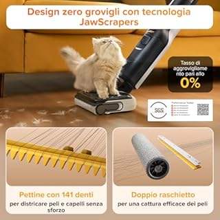 roborock F25 LT Aspirapolvere e Lavapavimenti Senza Fili, 20000 Pa, Autopulizia ad alta temperatura a 90 °C, Design Piatto 180°,Pulizia Bordi su Due Lati, Doppio serbatoio, Ideale per Pavimenti Duri