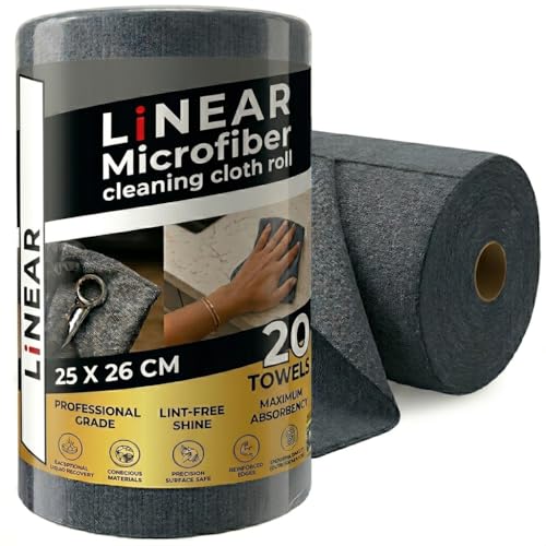 Image of LINEAR Microfiber Cleaning Cloth Roll | Kitchen Towel Roll | Cleaning Towels - Reusable and Washable Cloths for Kitchen, Washable and Reusable (20- Pack) 25 x 26 Cms (2, Grey, Medium)