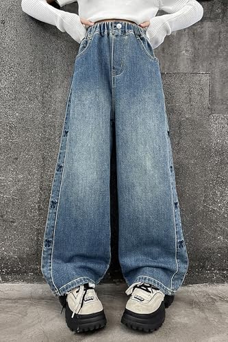 Rolanko Girls Baggy Jeans Distressed Denim Pants Elastic Waist Wide Leg Jeans for Girls Kids Loose Fit 4-14 Years2