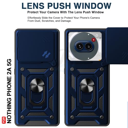 Image of AESTMO Tough Armor Nothing Phone 2A Bumper Back Case Cover | Ring Holder & Sliding Camera Shield Cover | 360 Degree Protection Back Case Cover Nothing Phone 2A (Blue)