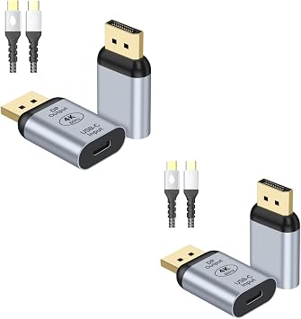 USB C to DisplayPort Adapter with USB C Video Cable, 4K@60Hz Uni-Directional USB C Female to DP Male Adapter, Thunderbolt 4/3 to DP Converter Compatible with i-/Phone 17, Galaxy, MacBok Pro- 2 Pack
