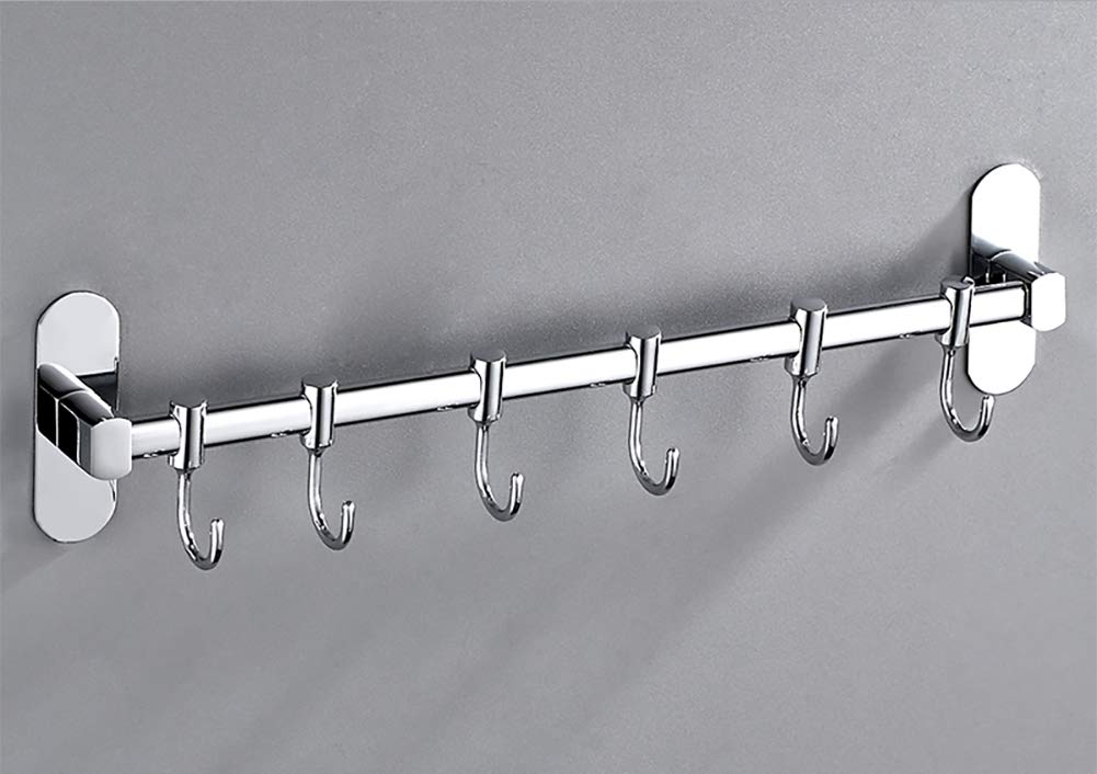 JKMQA Wall Mounted Utensil Rack,Kitchen Utensils Rack Mugs Hooks Wall Mounted Hanging Rail Rack With 6 Hooks Hanging Rack For Kitchen Utensils Pots And Pans Kitchen Cookware Bar Bathroom Towels.40 Cm