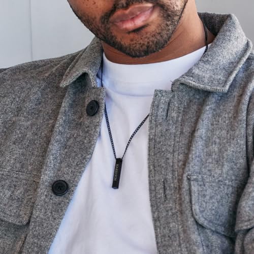 EVE'S ADDICTION Custom Engraved Men's Black Stainless Steel Vertical Bar Pendant, 20" Long Chain - Men's Family Necklaces - Pillar Necklace - Personalized Jewelry for Him - Gifts for Dad2