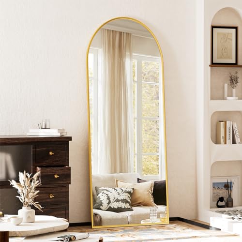 Arched Full Length Mirror, 64" x 21" Arch Floor Mirror with Stand, Full Length Wall Mirror Hanging or Leaning Arched-Top Full Body with Stand for Bedroom, Dressing Room, Gold