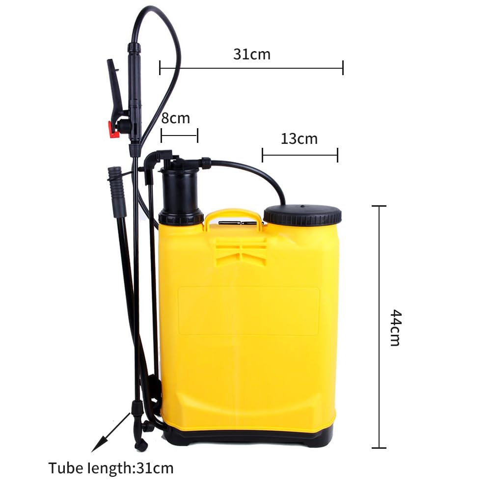 Premium Rückensprühgerät 16 l, Rückenspritzer, ideal für Behandlung und Schutz von Pflanzen, 2 Sprühdüsen (gelb)
