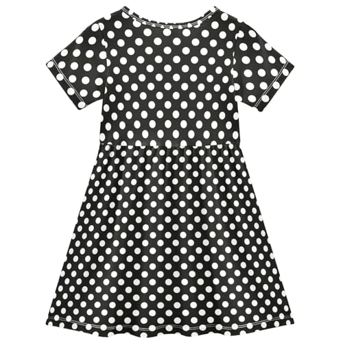 ALAZA Polka Dot Black White Girls Dress Short Sleeve Toddler Casual Dresses Summer Sundress 2-8T2