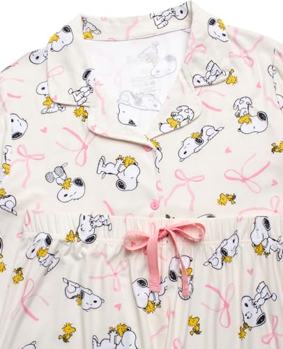 Image of COCO BRANDS Peanuts Snoopy Womens Pajama Set - 2 Piece Short Sleeve Button Down Sleep Shirt and Pajama Shorts