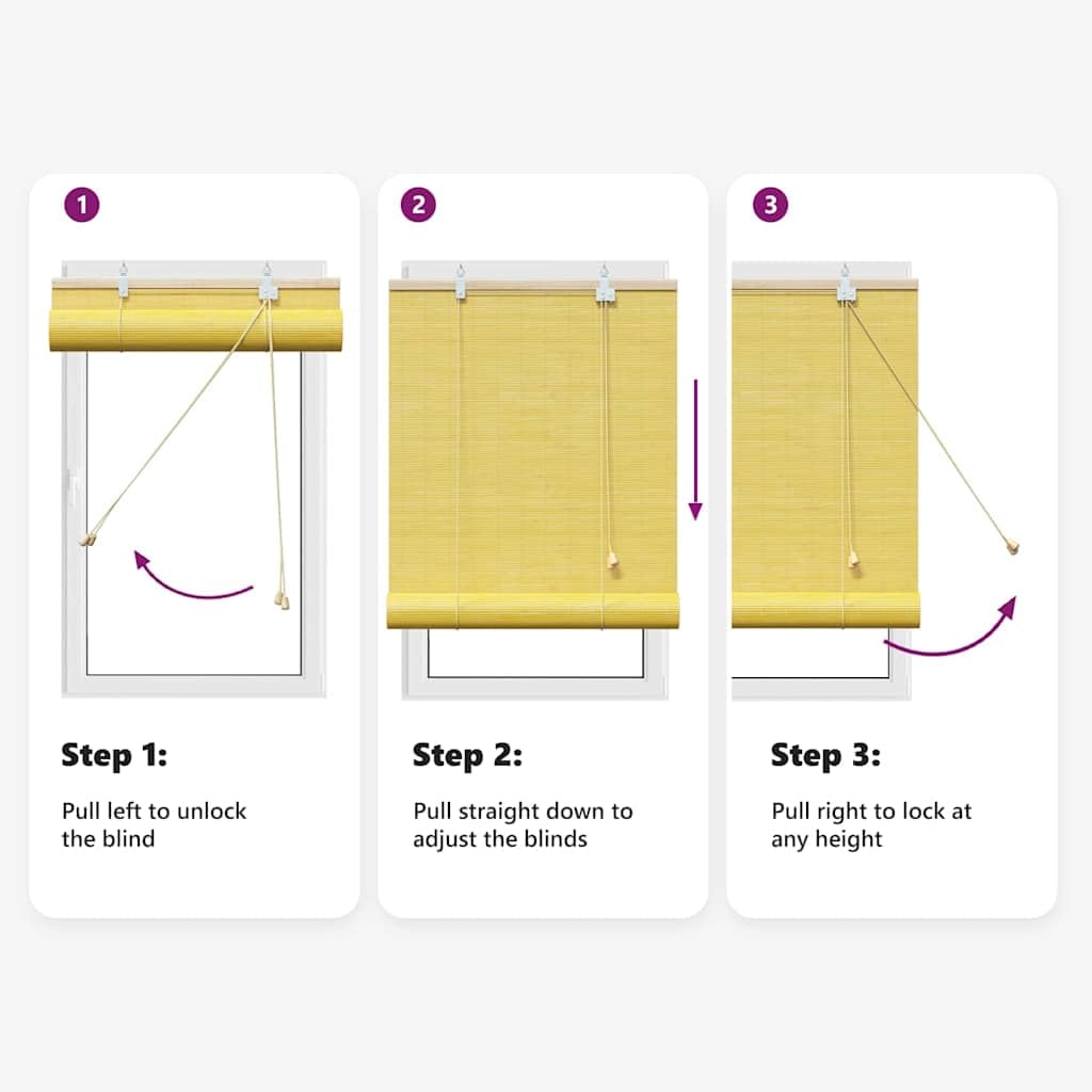 Estor enrollable de bambú amarillo, 150 x 220 cm, resistente a los rayos UV, filtro de luz, montaje versátil, ideal para proteger la privacidad del salón, dormitorio, cocina, con diseño de