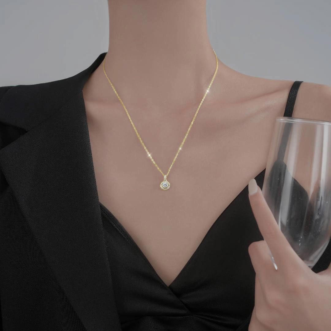 SLUYNZ 925 Sterling Silver Round Halo CZ Pendant Necklace for Women Teens Halo Cubic Zirconia Chain Necklace Choker - Image 4