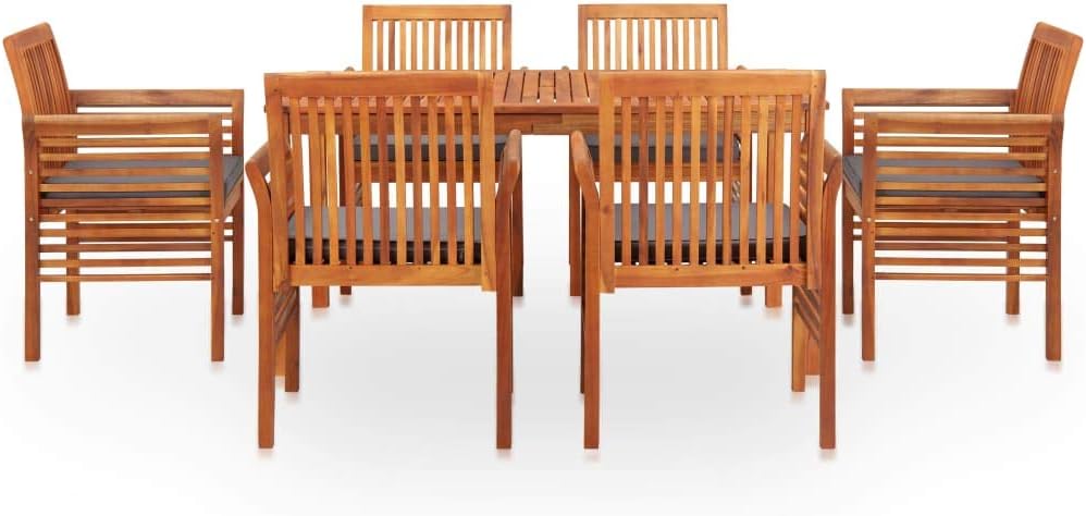 vidaXL Solid Acacia Wood 7-Piece Set Outdoor Dining Set in Brown Frame