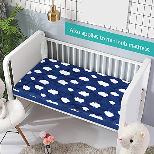 Image of Pack and Play Mattress Protector Sheets, Waterproof Mattress Pad Cover | Noiseless & 4 Layers Playpen /Playard Sheet Compatible with Graco Pack n Play & Dream On Me & Pamo Babe, Navy Cloud, 39 inch x 27 inch