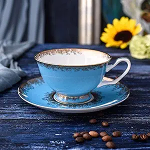 Shirenhua European Bone China Porcelain Gold Ceramic Coffee Cup And Saucer Set Afternoon Leisure Teacup Home Breakfast Tea Cups (Capacity : 200ml, Color : Style B)