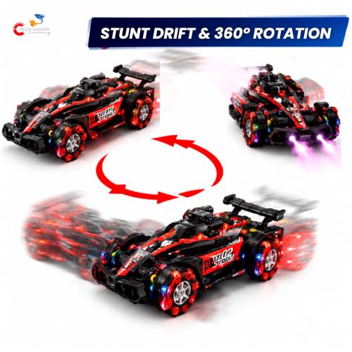 Image of Remote Control Stunt Drift Car with Double Spray Mist, 360 Rotation, LED Lights, Music, 2.4GHz RC, Rechargeable Battery, All Terrain Racing Toy Car for Kids Boys & Girls 3+ Years