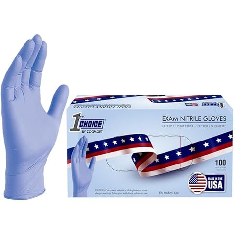 1st Choice 3 mil Nitrile Gloves, Made in the USA, Nitrile Disposable Gloves, Indigo, Large Box of 100 Cover