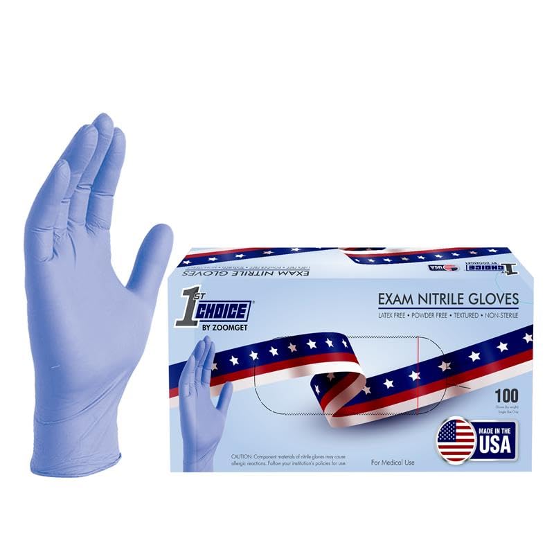 Image of 1st Choice 3 Mil Indigo Blue Nitrile Disposable Exam Gloves Made in USA, TAA Compliant Latex Free Medical Grade Cleaning S-XL