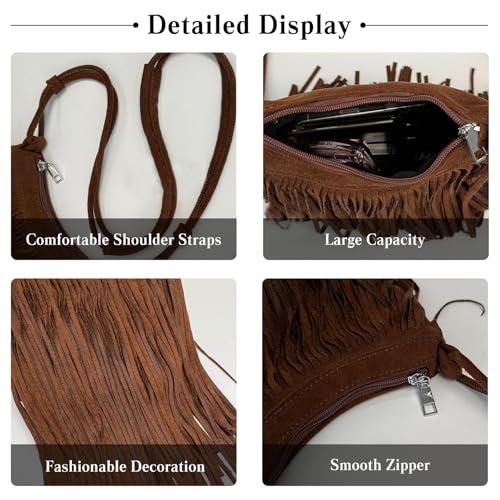 Women's PU Leather Shoulder Bag Bohemian Fringe Crossbody Bag for Women Stylish Tassel Design Tote Handbag4