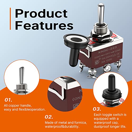Joinfworld Momentary Toggle Switch 12V DC 3 Way 30 Amp