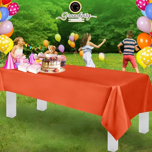 Image of Grandipity 24 Pack Premium Disposable Plastic Tablecloth 54 Inch. x 108 Inch. Decorative Rectangle Table Cover - Orange