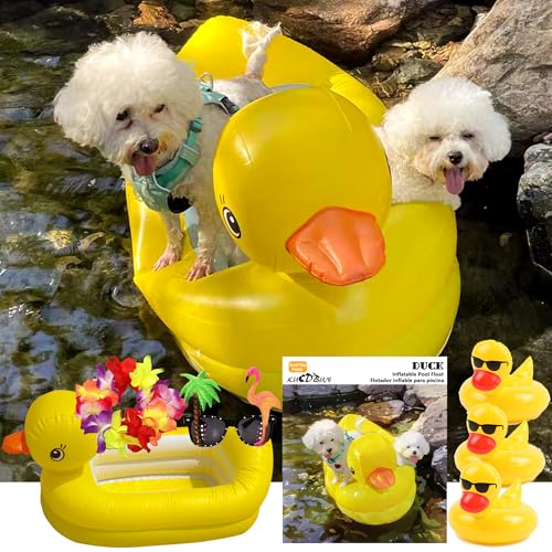KUCDBUN Dog Pool Float, Funny 6-in-1 Inflatable Dog Floats for Pool, Pet Floatie Raft for Small Dogs, Puppy and Doggies, Yellow Duck
