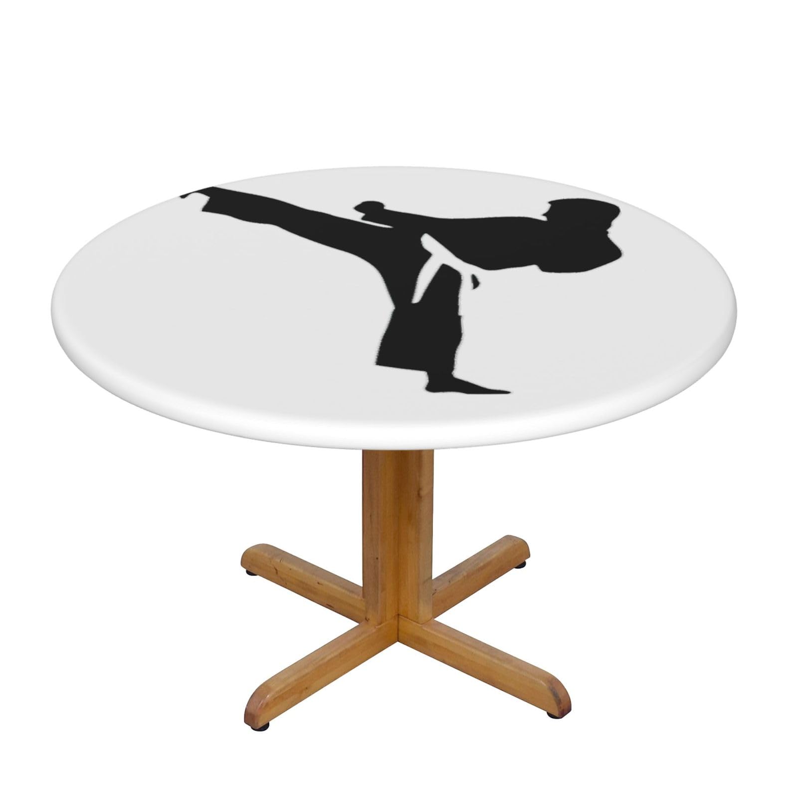 DUWAA Karate-Highkick-Icon Print Oxford Fitted Table Cover For Patio Picnic, Waterproof Round Tablecloth For Home And Outdoor