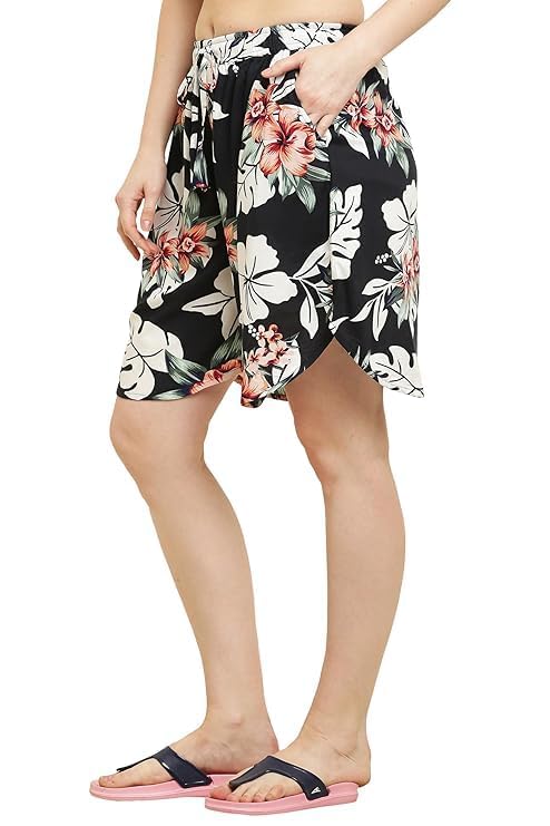 Women's Loose Fit Rayon Culotte Shorts - Above Knee Length, Lightweight Summer Casual Wear, Elastic Waistband with Adjustable Drawstring, Comfortable Shorts, Trendy Everyday Bottoms