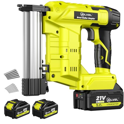 SILVEL 21V Cordless Nail Gun, 2-in-1 Electric Brad Nailer Stapler Gun with 2 * 5.0Ah Battery...
