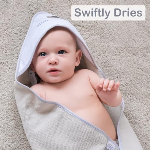 Image of Viviland Baby Towels and Baby Wash Cloths Set Hooded Baby Towels Baby Wipes Absorbent Bath Face Towels Burp Cloths or Face Towels for Girl Boy 6-Pack Size 28 x 28 Inch(Grey Animal Friends)