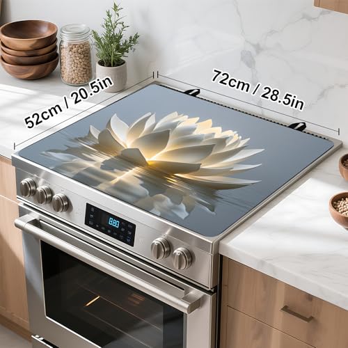 Image of Stove Top Cover Retro Flower Gas Stove Top Cover for Home Decoration Kitchen Pad Non-Stick Washable Cooktop Covers Countertop Protector Keep Stove Clean 28 inchx20 inch (lotus)