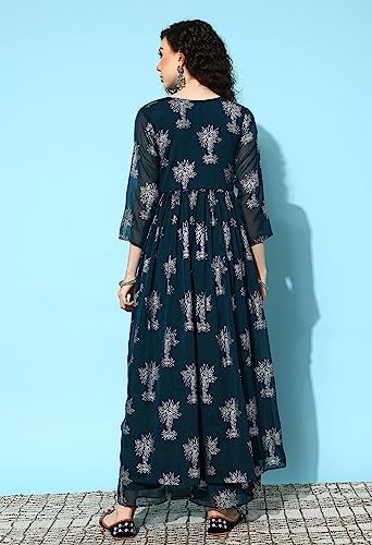 Image of LYMI LABEL Kurta Palazzo Set For Women - Poly Georgette Foil Printed Regular Fit A-Line Kurta Palazzo Set For Women