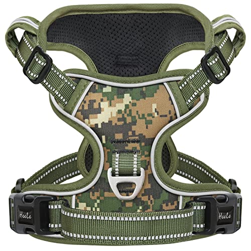 Image of HEELE Dog Harness, No Pull Adjustable Padded Reflective Harness for Small Medium Large Dogs with Handle for Walking Training, Camo Green, XL