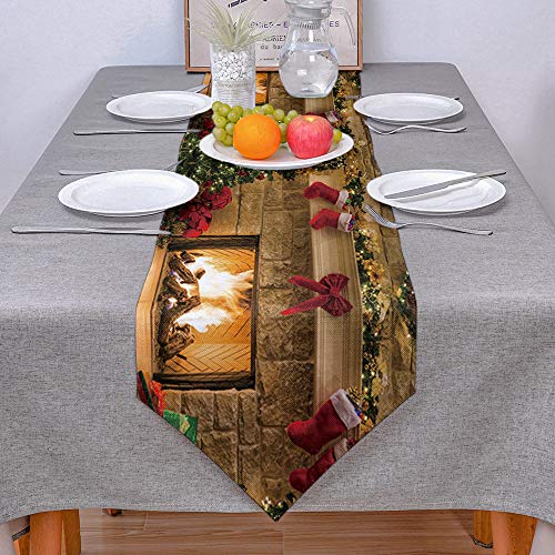 13X108In Modern Burlap Table Runner For Home Decoration, Durable Heatproof Premium Table Runner For Catering Events, Dinner Parties, Wedding, Spring Holiday - Fireplace Christmas Sock Gift #TOP2