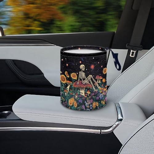 Image of Skull Mushroom Floral Car Trash Can Collapsible Trash Can Rubbish Bin Garbage Bin Decoration Car Interior Easy to Clean for Car SUV Trucks