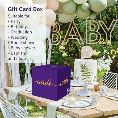 Image of 1 Pack Purple and Gold Foil Card Box for Party, 8.7 inch Purple Gift Card Box Money Box for Birthday, Wedding, Baby Shower, Retirement, Anniversary, Bridal Shower, Graduation, Raffle Ticket