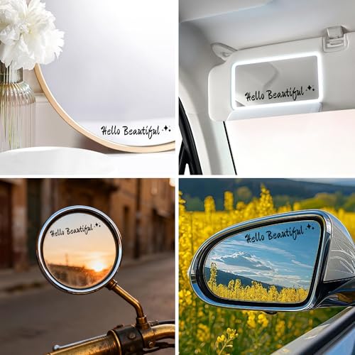 Image of 3pcs Hello Beautiful Mirror Decal Durable Bumper Rear View Mirror Sticker | Waterproof Vinyl Car Stickers, Car Decals For Women Funny Window Bumper Stickers Cars Decor