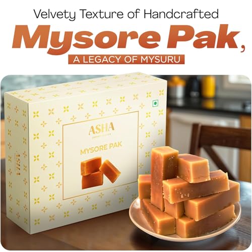 Image of ASHA SWEET CENTER Handcrafted Mysore Pak (Pack of 1 x 250G)| Premium Sweet Gift for Friends & Family| Made With Pure Desi Ghee| Traditional Taste of Mysuru| Mysore Pak 250 Fba