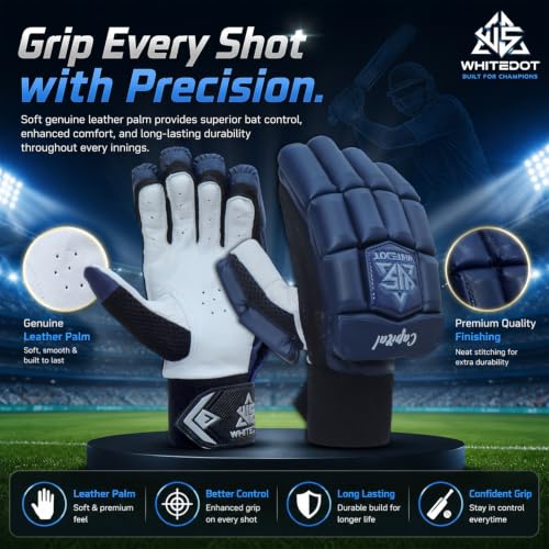 Image of WHITEDOT Sports Capital Cricket Batting Gloves||Suitable for Mens|Adult|Large Left Hand||Navy Blue, Leather
