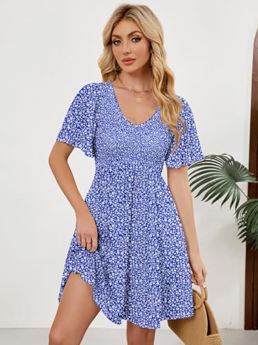 Image of UEAL Womens Cute Floral Smocked V Neck Flutter Sleeve Sundress with Pockets Casual Spring Summer Dresses for Women 2026