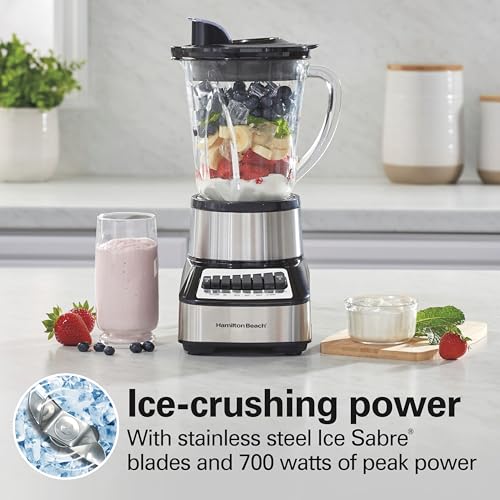 Hamilton Beach Wave Crusher Blender For Smoothies With 40 Oz Glass Jar and 14 Functions, Ice Sabre Blades & 700 Watts for Consistently Smooth Results, Black + Stainless Steel (54221) image 4