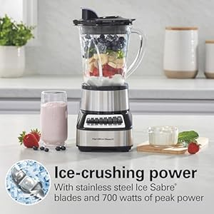 Hamilton Beach Wave Crusher Blender For Shakes and Smoothies With 40 Oz Glass Jar and 14 Functions, Ice Sabre Blades & 700 Watts for Consistently Smooth Results, Black + Stainless Steel (54221) Hamilton Beach Wave Crusher Blender For Shakes and Smoothies With 40 Oz Glass Jar and 14 Functions Ice Sabre Blades 700 Watts for Consistently Smooth Results Black Stainless Steel 54221