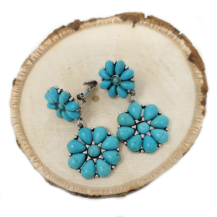 Emulily Western Concho Dangling Clip on Earrings Navajo (Turquoise)3