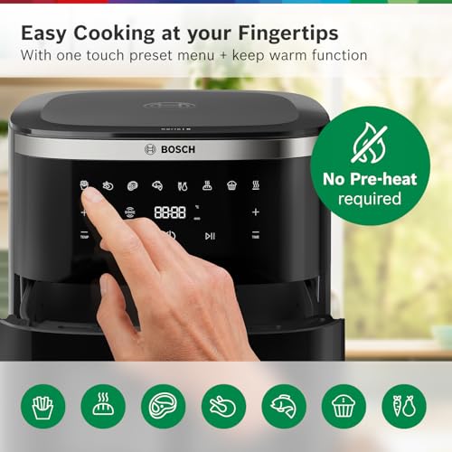 Image of Bosch CrispMaxx Digital Air Fryer XXL 7.2L with Baking Tray | Illuminated Viewing Window | Touch Panel | 7 Preset Menu | Shake Alarm | Uses Upto 95% Less Oil | 2-Year Warranty | Black【MAF671B5IN】